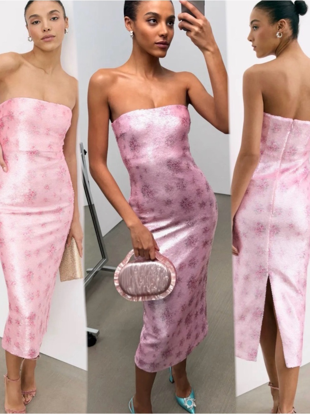 LoveShackFancy Stacia Sequin Dress
Strapless Pink Metallic Midi size 4